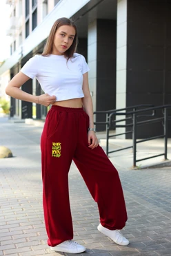 Купить брюки Льюис из футера унисекс, однотонные бордовые