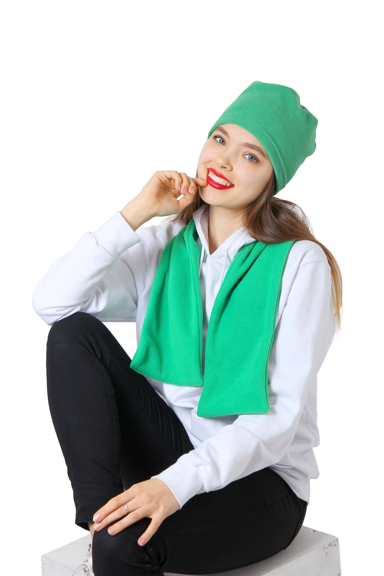 Шапка Вайт флисовая однослойная взрослая, однотонная зеленая#6