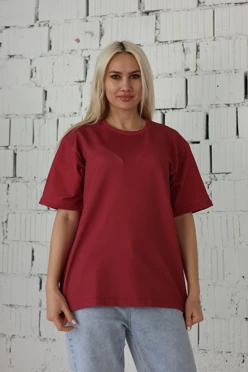 Купить футболку Мерфи оверсайз унисекс однотонную бордовую (хлопок)