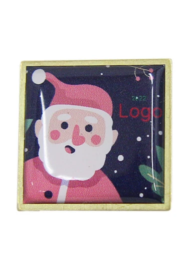 Купить значок заливной Квадрат 25х25 мм, с принтом "Santa"