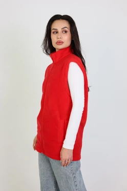 Жилет Браво флисовый без капюшона унисекс, однотонный красный#2