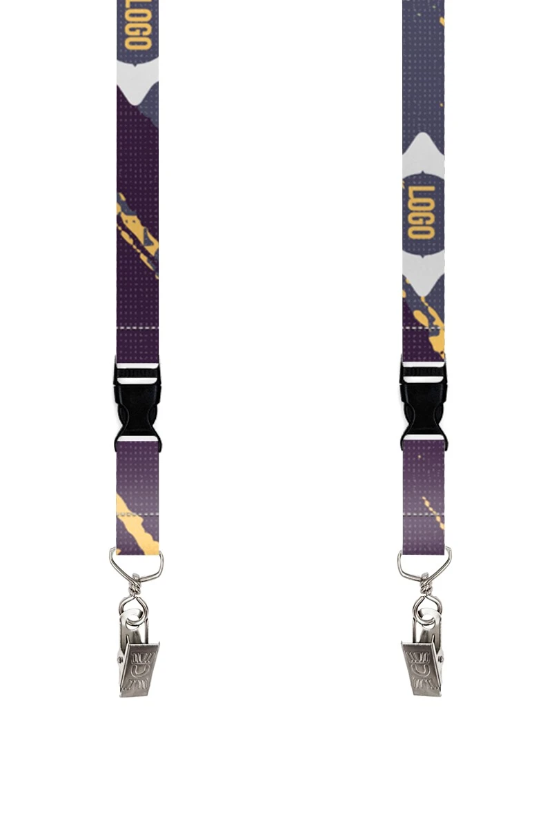 Купить ленту для бейджа блекаут ширина 1,5 см, с клипсой и трезубцем, с печатью "Logo"