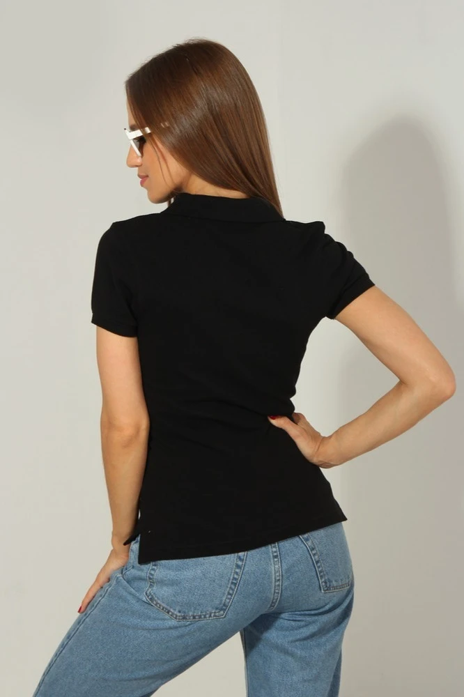 Поло Престиж женская (Modern) однотонная чёрная (хлопок)#1