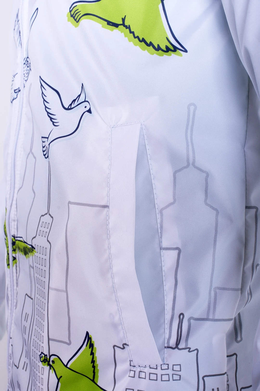 Куртка Бриз без капюшона на флисе унисекс, с полной запечаткой "Pigeons"#2