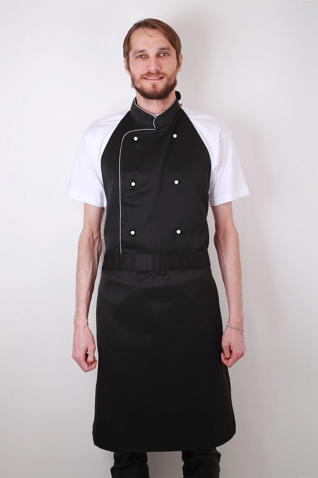 Фартук Бейкер двубортный со стойкой, однотонный черный#1