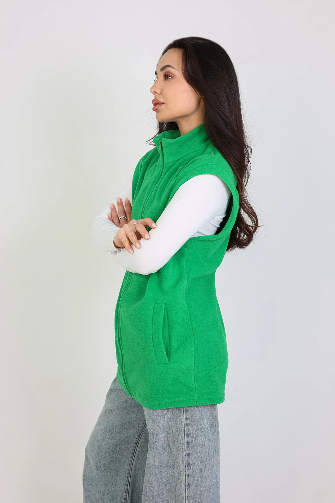 Жилет Браво флисовый без капюшона унисекс, однотонный зеленый#3