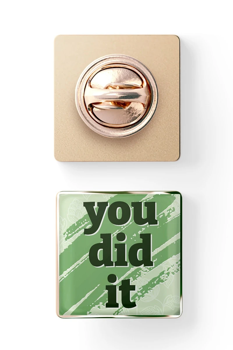 Купить значок заливной Квадрат 17х17 мм, с принтом "You did it"