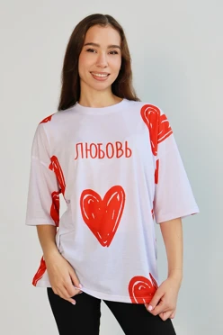 Купить футболку Макс оверсайз унисекс из кулирки с полной запечаткой "Love"