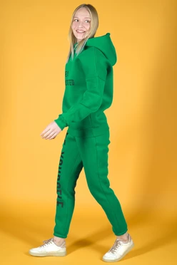 Купить спортивный костюм Лофт из футера женский, однотонный зеленый