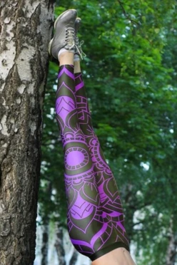 Легинсы женские с узким поясом с принтом "Purple Mandala"