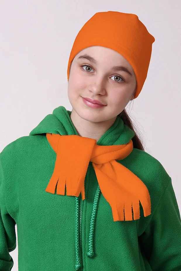 Купить шапку флисовую детскую оранжевую (однослойную)