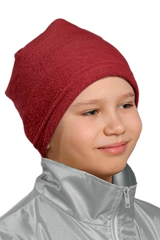 Шапка Вайт флисовая однослойная детская, однотонная бордовая#1