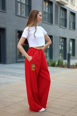 Купить брюки Льюис из футера унисекс, однотонные красные