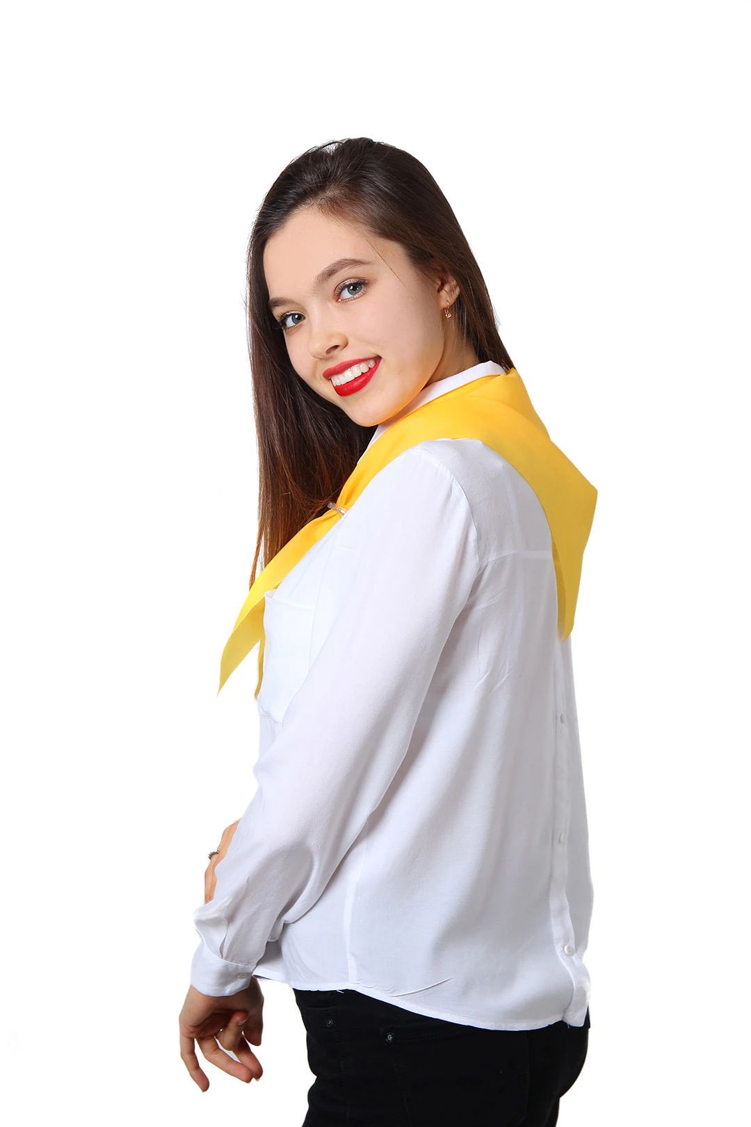 Косынка Лолла из шелка расцвечивания 65х65х95 см, однотонная жёлтая#3