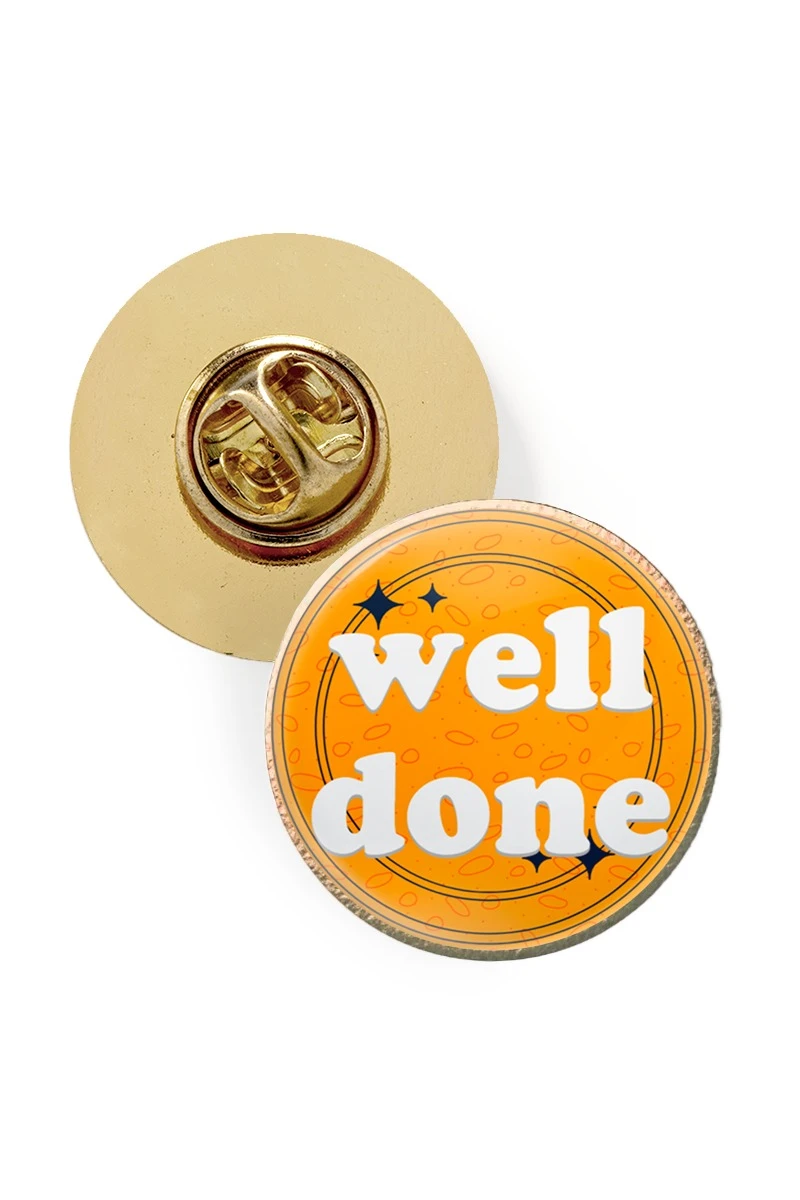 Купить значок заливной Круг диаметр 17 мм, с принтом "Well done"
