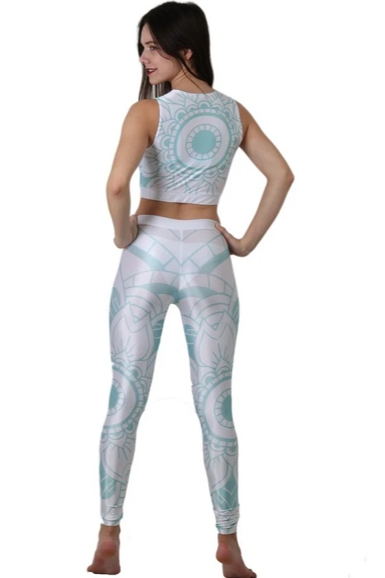 Легинсы женские с узким поясом с принтом "White mandala"#3