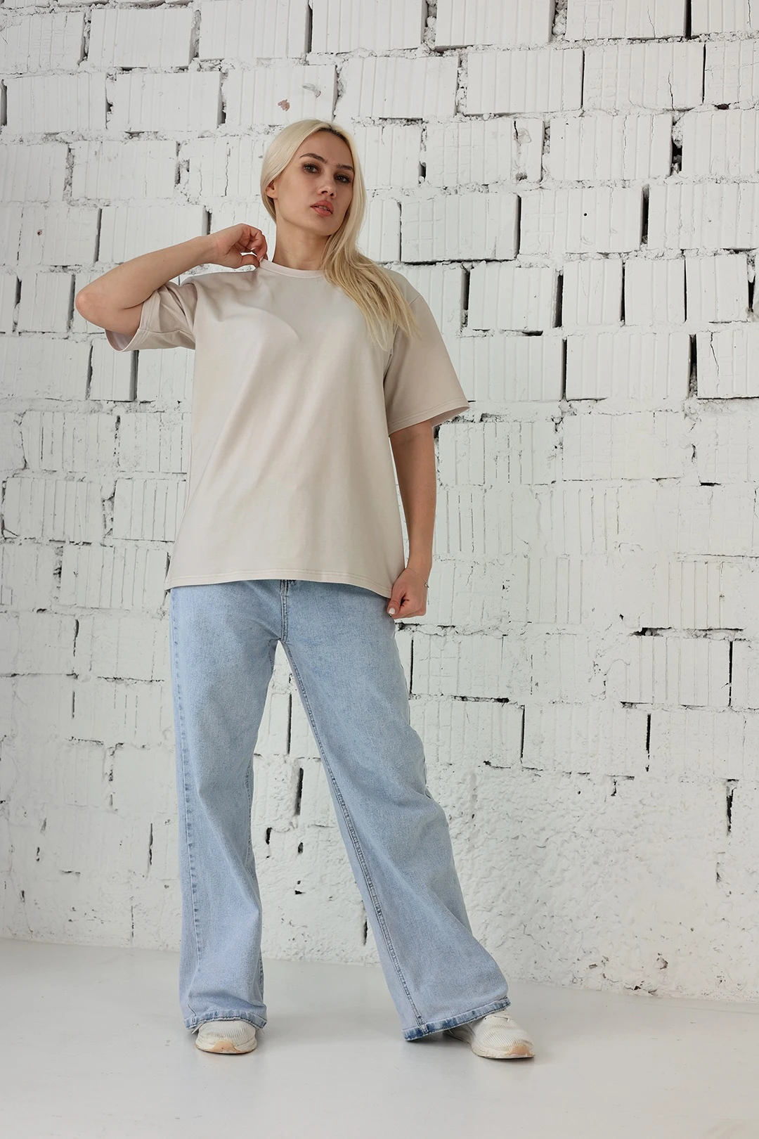 Футболка Мерфи оверсайз унисекс, однотонная бежевая (хлопок)#2 Футболка Мерфи оверсайз унисекс, однотонная бежевая (хлопок)#2