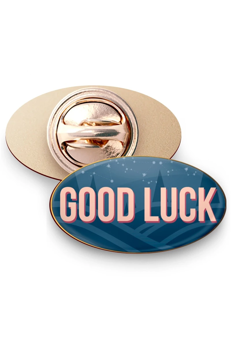 Купить значок заливной Овал 21х12 мм, с принтом "Good luck"