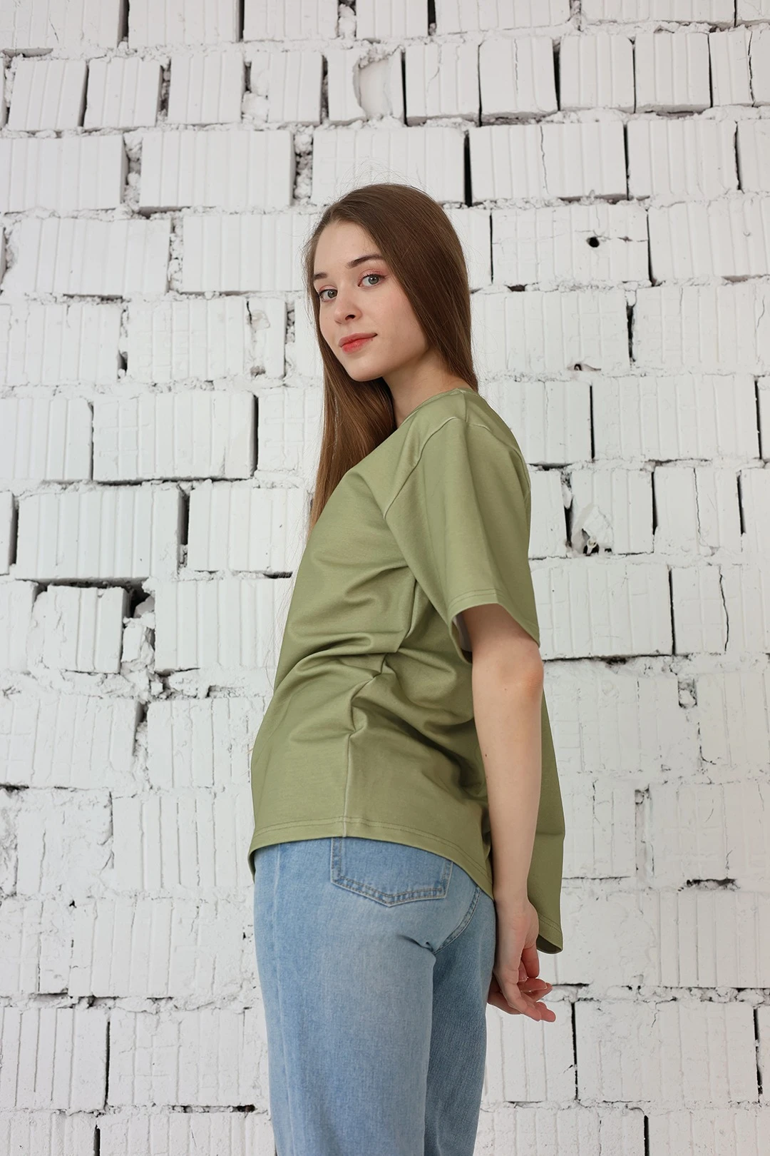 Футболка Мерфи оверсайз унисекс, однотонная хаки (хлопок)#2