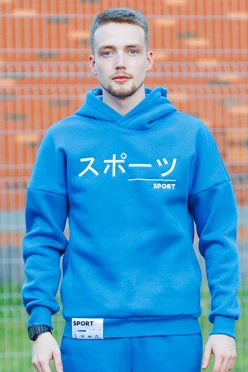 Купить худи Кинг из футера унисекс, однотонную голубую "Sport Japan"