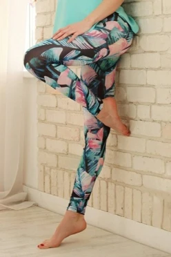 Легинсы женские с широким поясом с принтом "Banana leaves"