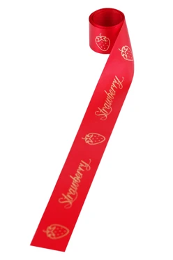 Купить ленту сатин ширина 3 см красную, печать золотом с одной стороны