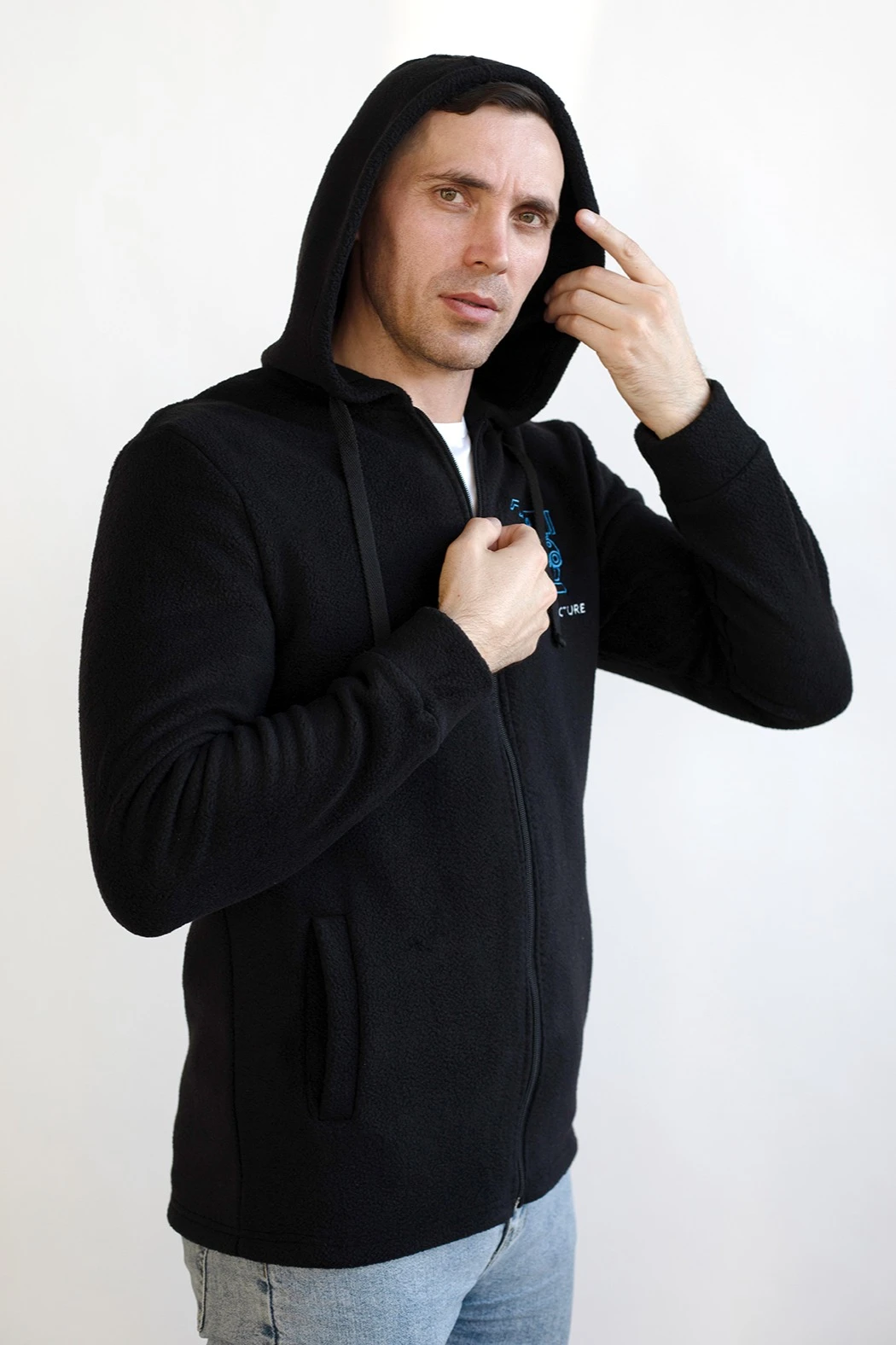 Толстовка Харисон флисовая с капюшоном унисекс, однотонная черная#3