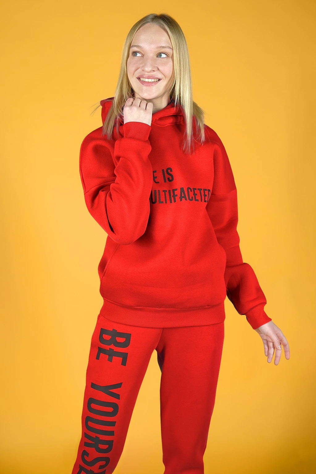 Купить спортивный костюм Лофт из футера женский, однотонный красный