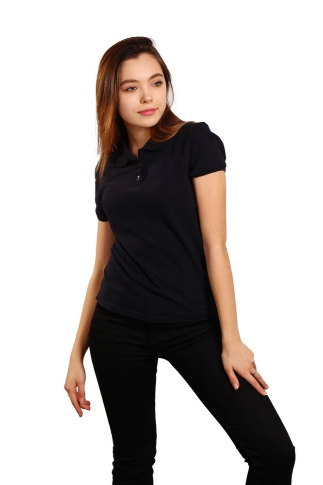 Купить футболку женскую чёрно-синюю Поло Престиж
