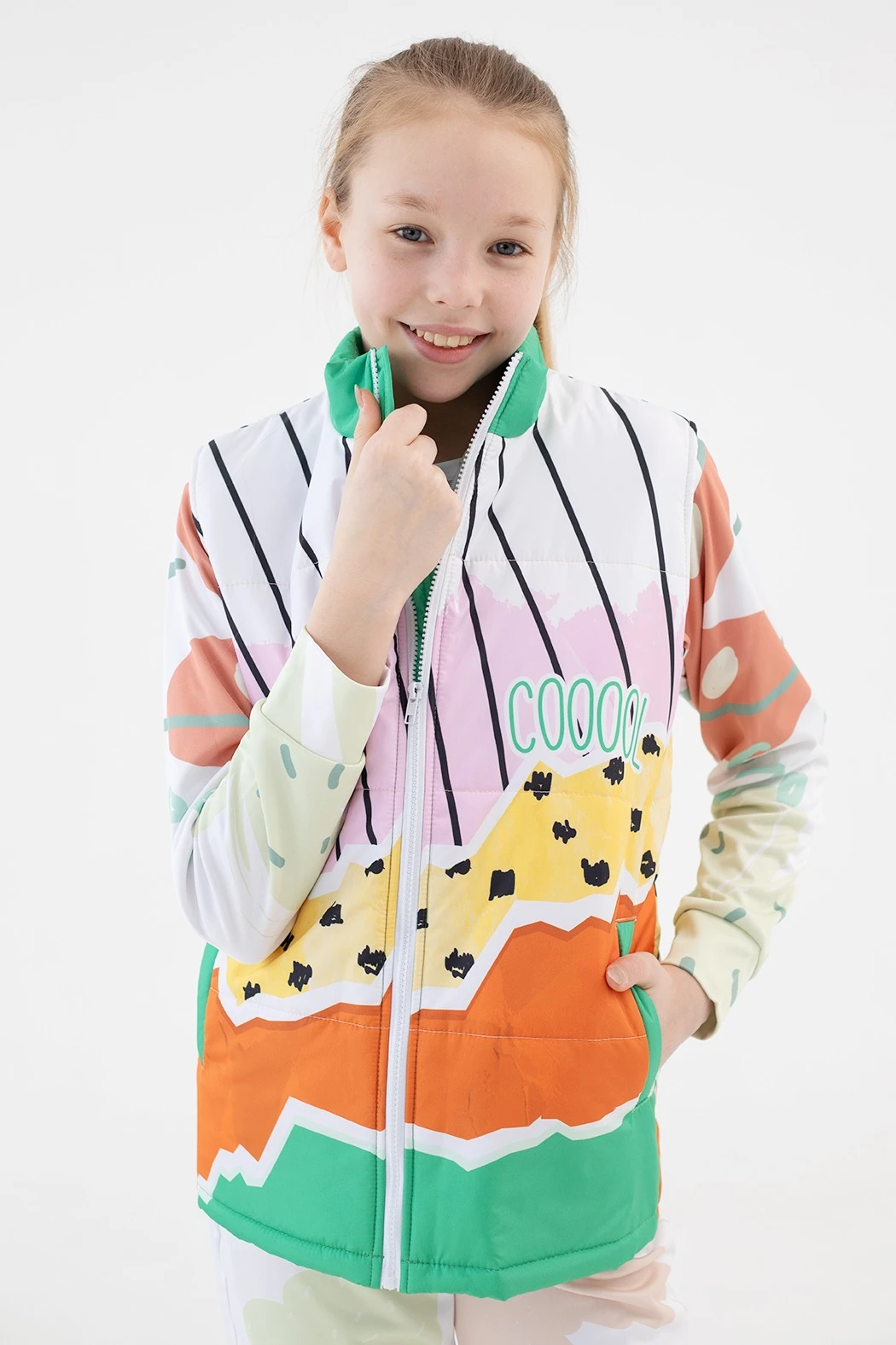 Жилет Портер на синтепоне со стежкой детский, с полной запечаткой "Papaya"#1
