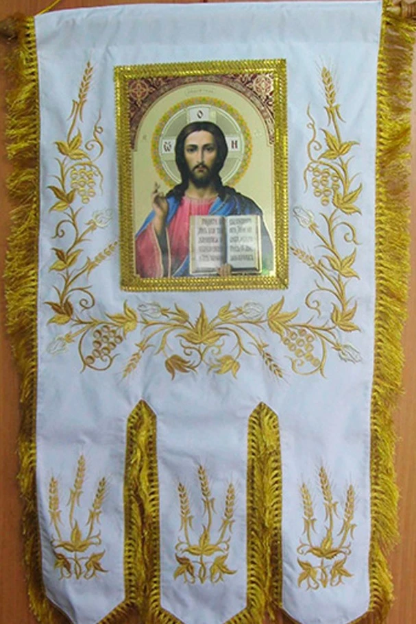 Купить хоругвь вышитую 50х110 см (с тремя лентами)