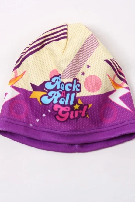Шапка Лав флисовая однослойная детская, с полной запечаткой "Rock & Roll Girl"#2