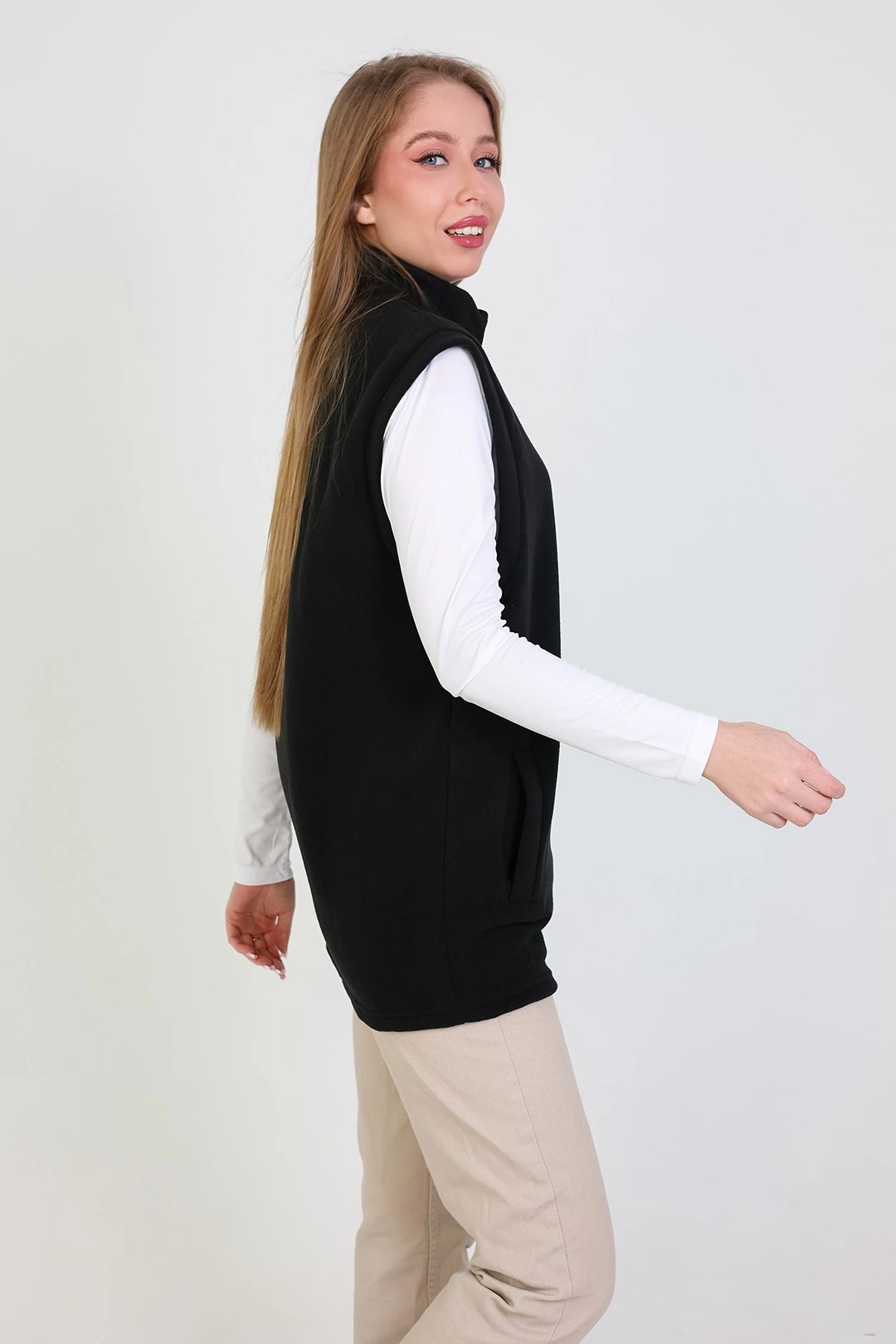 Жилет Браво флисовый без капюшона унисекс, однотонный черный#1