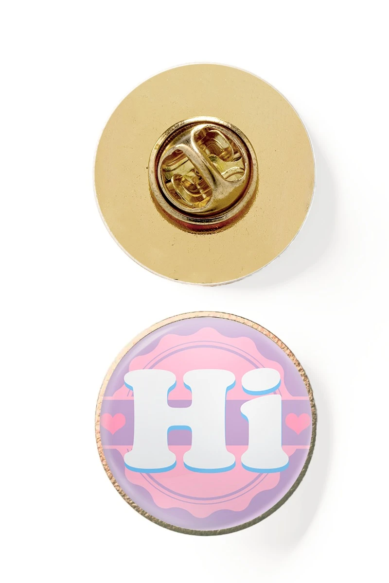 Значок заливной Круг диаметр 17 мм, с принтом "Hi"#1