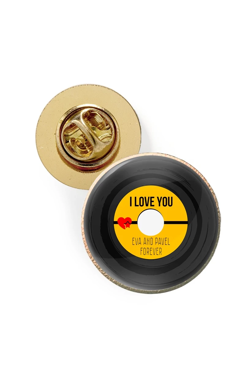 Купить значок заливной Круг диаметр 13 мм, с принтом "I love you"