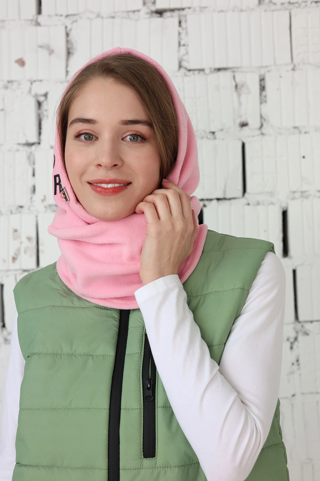 Капор Рейс флисовый взрослый, однотонный светло - розовый#3