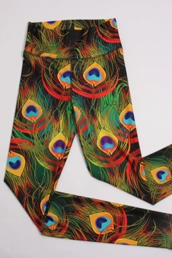 Легинсы женские с широким поясом с принтом "Colored Peacocks"