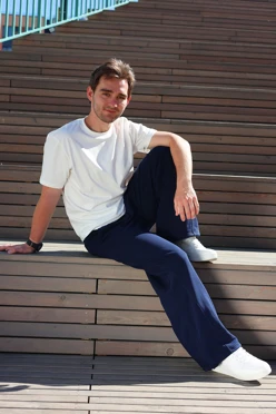 Купить брюки Льюис из футера унисекс, однотонные синие