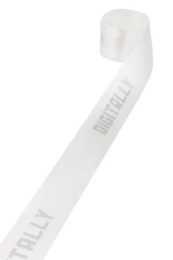 Купить ленту сатин ширина 1,5 см белая, печать серебром с одной стороны