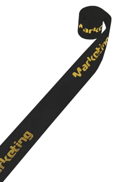 Купить ленту сатин ширина 1,5 см черная, печать золотом с одной стороны