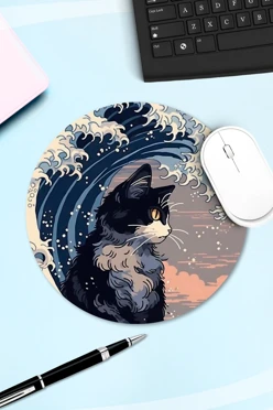 Купить коврик для мыши круглый с принтом "Cat on the waves" Купить коврик для мыши круглый с принтом "Cat on the waves"
