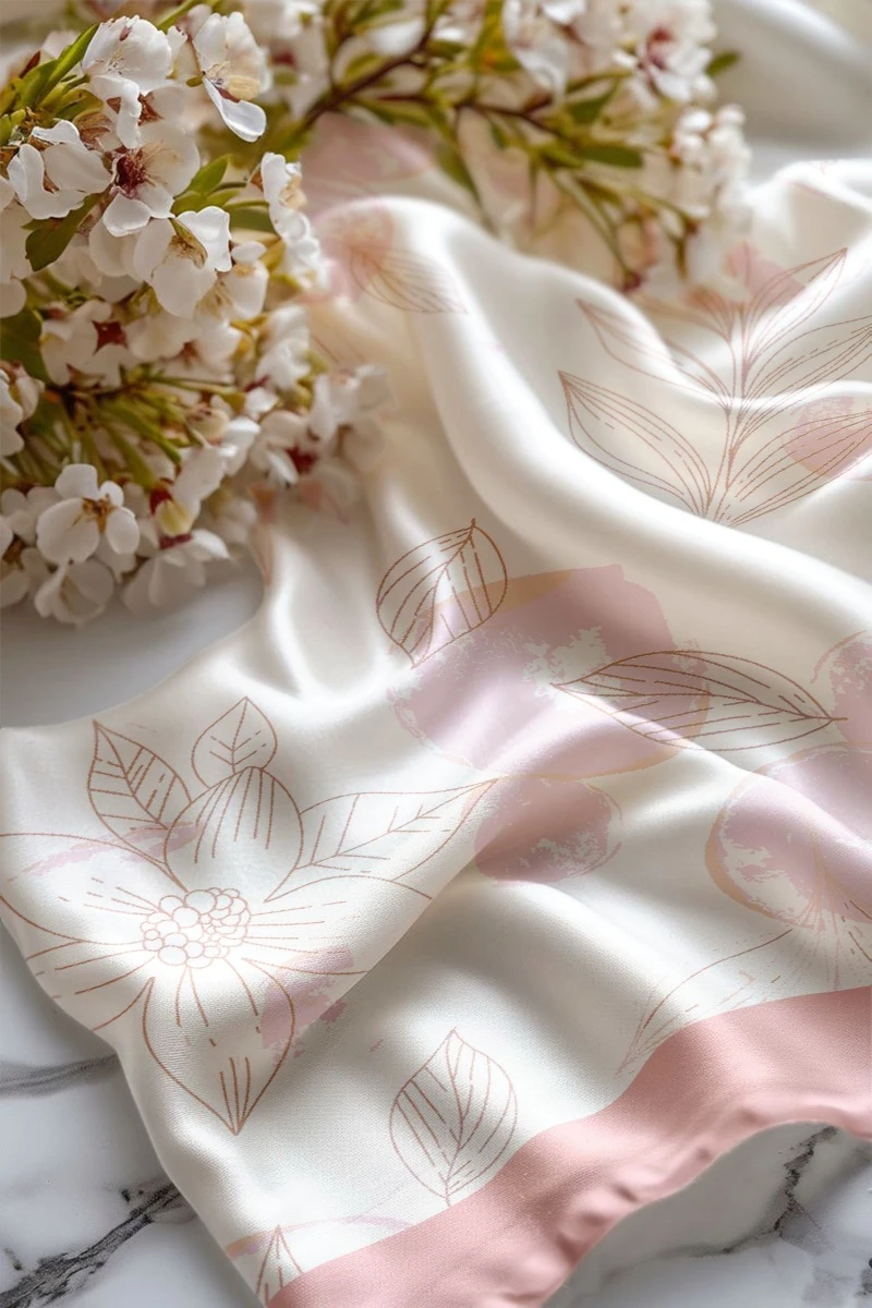 Купить платок Шанель 100х100 см, с полной запечаткой "Pink Flower"