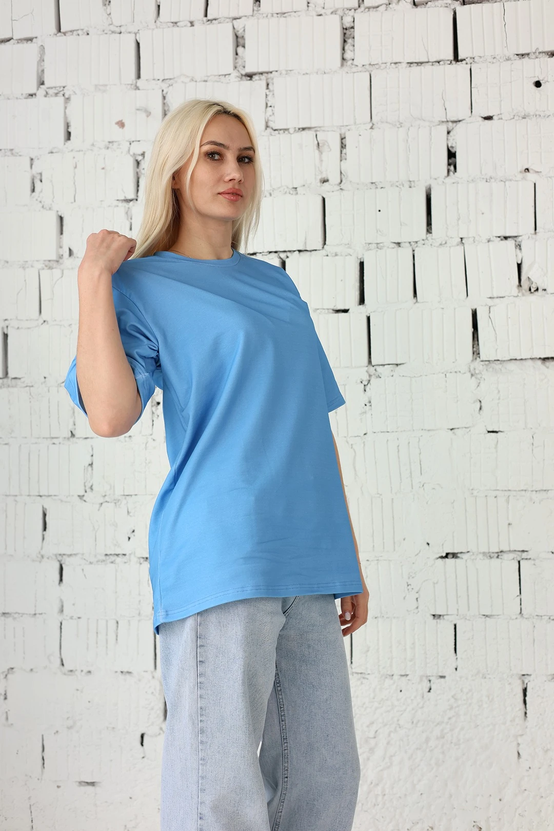 Футболка Мерфи оверсайз унисекс, однотонная небесная (хлопок)#3