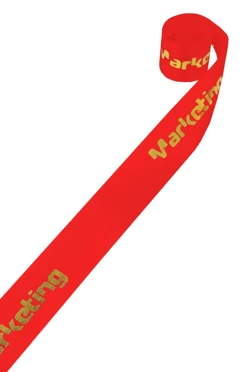 Купить ленту сатин ширина 1,5 см красная, печать золотом с одной стороны