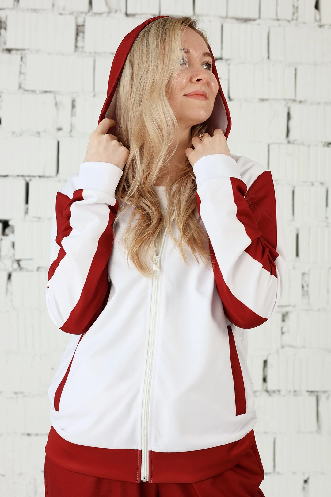 Спортивный костюм Юнайт женский из футера с полной запечаткой "White and Red"#2