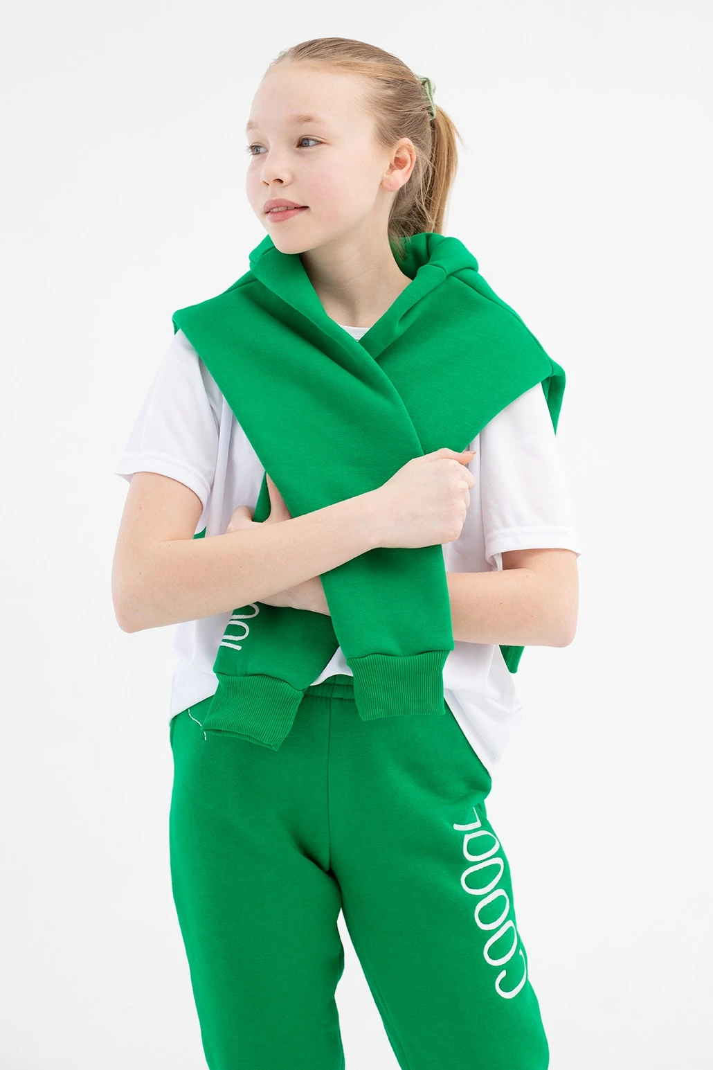 Спортивный костюм Кидс из футера детский, однотонный зеленый#2