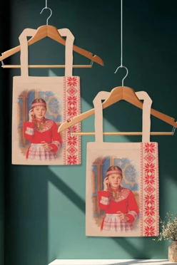 Купить сумку Комби из греты 35х45 см, с принтом на одной стороне "Girl with a pattern"