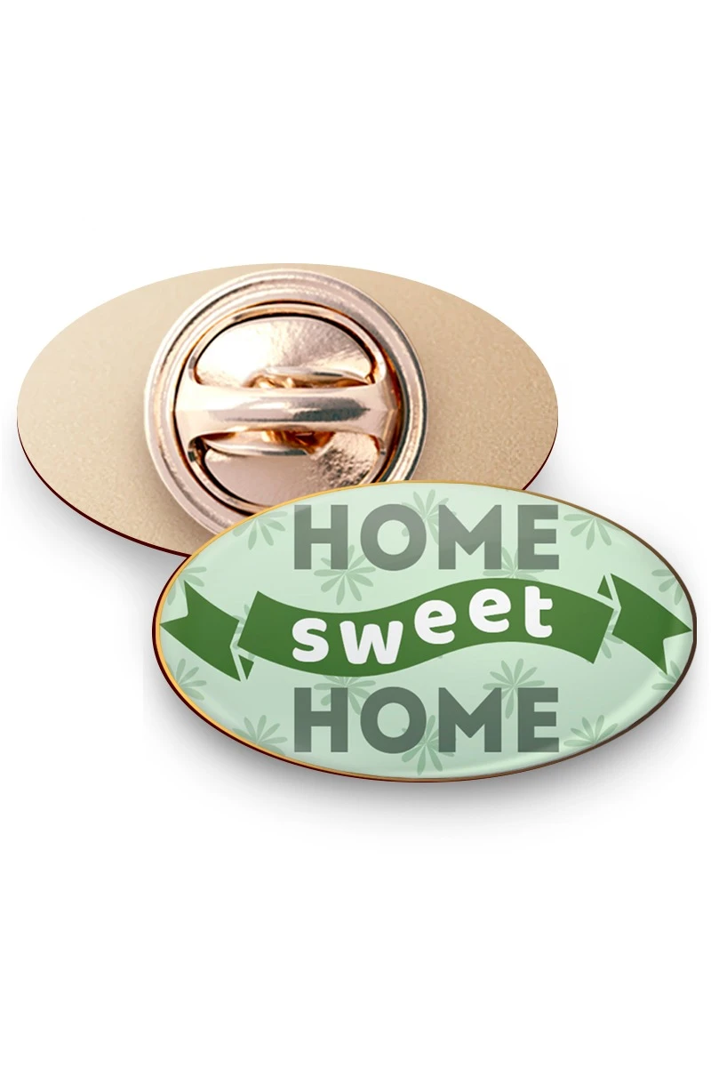 Купить значок заливной Овал 21х12 мм, с принтом "Home sweet home"
