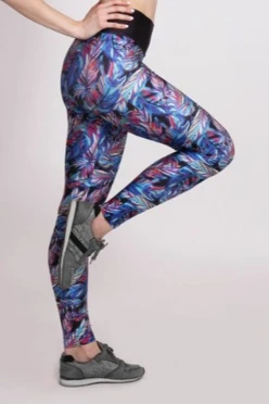 Легинсы женские с широким поясом с принтом "Blue Feathers"