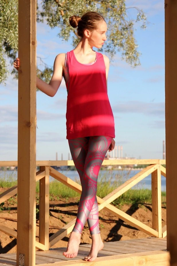 Легинсы женские с узким поясом с принтом "Grey-pink mandala"#2